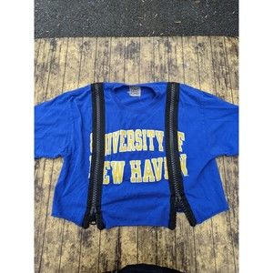 Champion Furst of A Kind University New Haven CT Crop Top Zipper Shirt Large